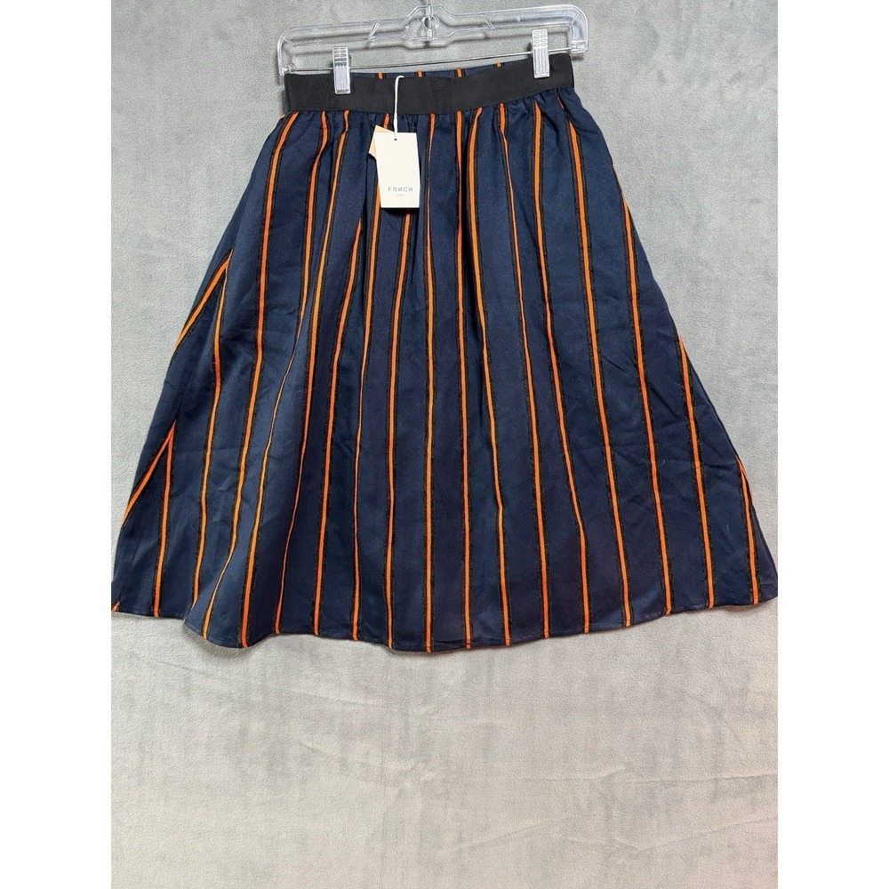 Frnch Anthropologie Red Blue stripe Pleated Side Button MIDI Skirt Women's XS
